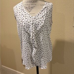 LOFT White Floral Sleeveless Blouse